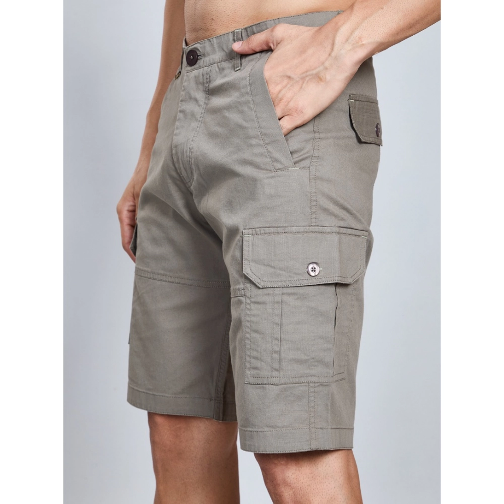 Men's Casual Cotton Solid Knee Length Cargo Shorts (DarkGrey) Men's Casual Cotton Solid Knee Length Cargo Shorts (DarkGrey)