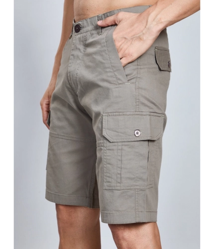 Men's Casual Cotton Solid Knee Length Cargo Shorts (DarkGrey)