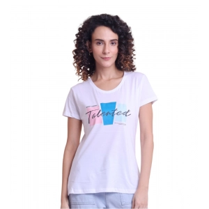 Generic Women's Casual Cotton Printed Half Sleeve Round Neck T-Shirt (White)