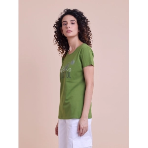 Generic Women's Casual Cotton Printed Half Sleeve Round Neck T-Shirt (Olive)