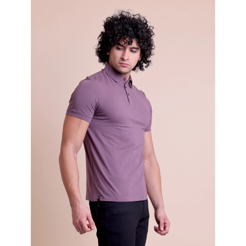 Men's Casual Cotton Solid Half Sleeve Polo Neck T-Shirt (Berry)