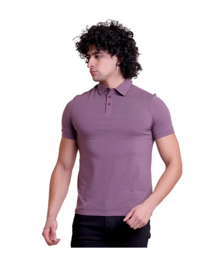 Men's Casual Cotton Solid Half Sleeve Polo Neck T-Shirt (Berry)