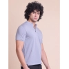 Men's Casual Cotton Solid Half Sleeve Mandarin Collar T-Shirt (Teegrey)