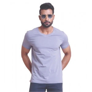 Generic Men's Casual Cotton Solid Half Sleeve V Neck T-Shirt (Purple)