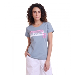 Generic Women's Casual Cotton Printed Half Sleeve Round Neck T-Shirt (Teegrey)