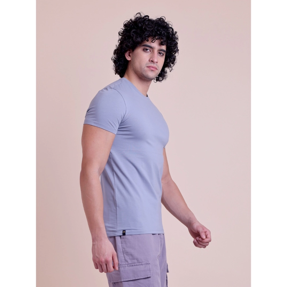 Men's Casual Cotton Solid Half Sleeve Round Neck T-Shirt (Purple)