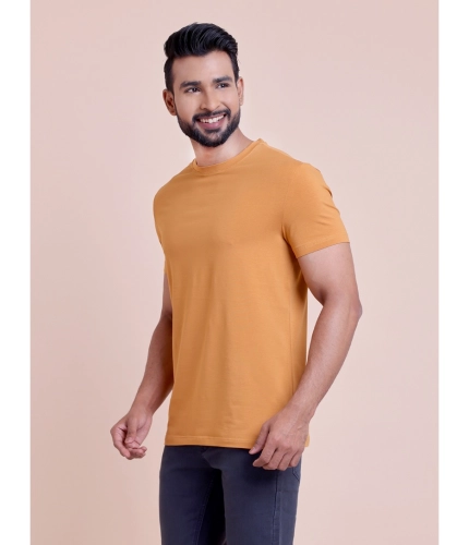 Men's Casual Cotton Solid Half Sleeve Round Neck T-Shirt (Brown)