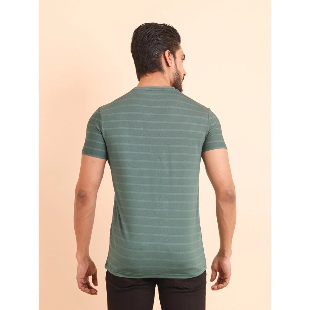 Men's Casual Nylon Solid Half Sleeve Round Neck T-Shirt (Green)
