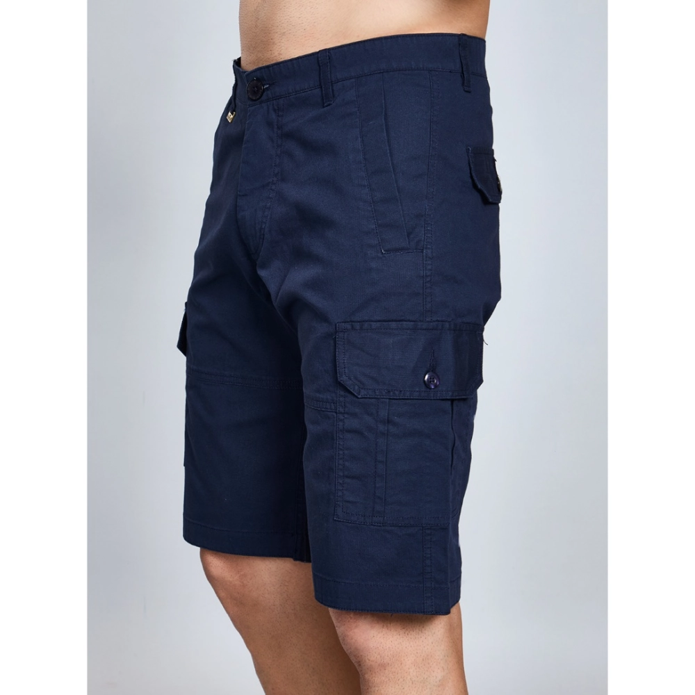 Men's Casual Cotton Solid Knee Length Cargo Shorts (Navy) Men's Casual Cotton Solid Knee Length Cargo Shorts (Navy)