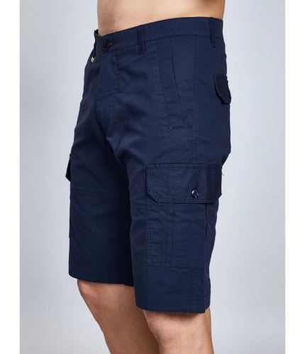 Men's Casual Cotton Solid Knee Length Cargo Shorts (Navy)