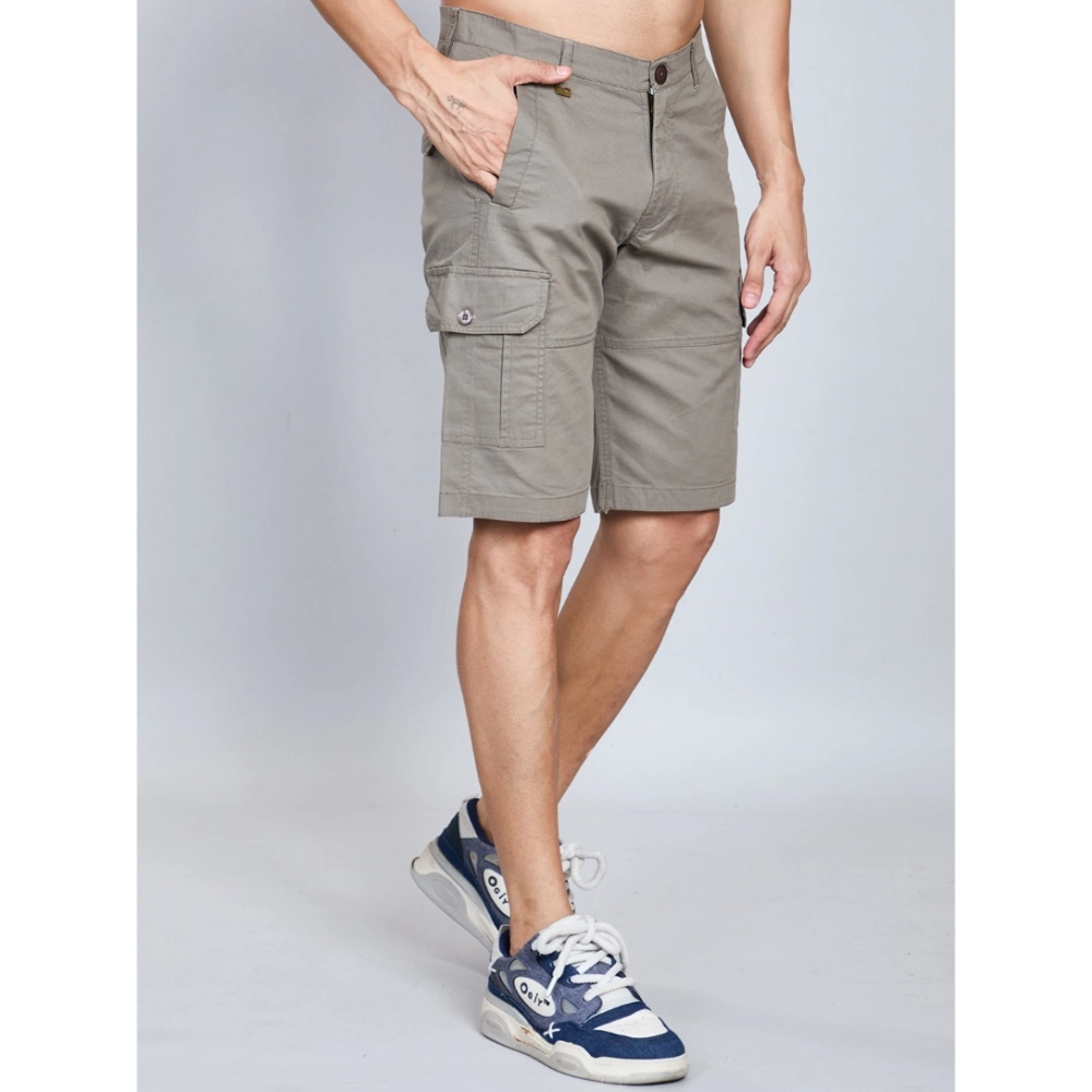 Men's Casual Cotton Solid Knee Length Cargo Shorts (DarkGrey) Men's Casual Cotton Solid Knee Length Cargo Shorts (DarkGrey)