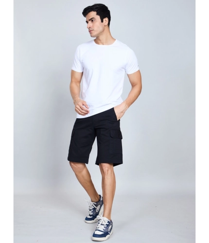 Men's Casual Cotton Solid Knee Length Cargo Shorts (Black)