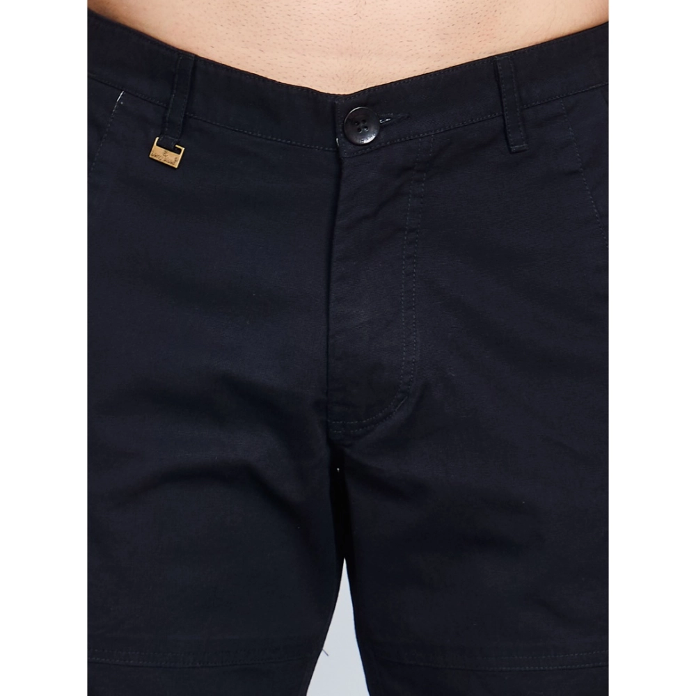 Men's Casual Cotton Solid Knee Length Cargo Shorts (Black)