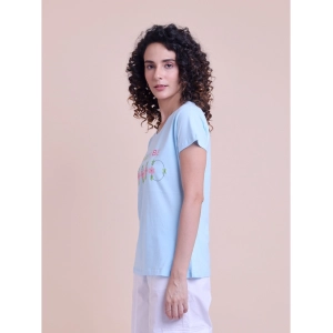 Generic Women's Casual Cotton Printed Half Sleeve Round Neck T-Shirt (Blue)