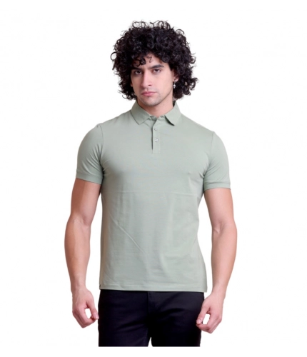Men's Casual Cotton Solid Half Sleeve Polo Neck T-Shirt (Newsage)