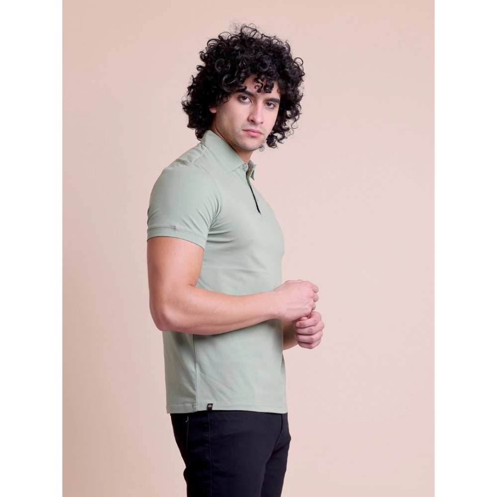 Men's Casual Cotton Solid Half Sleeve Polo Neck T-Shirt (Newsage)