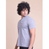 Men's Casual Cotton Solid Half Sleeve Mandarin Collar T-Shirt (Teegrey)