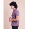 Men's Casual Cotton Solid Half Sleeve Mandarin Collar T-Shirt (Berry)