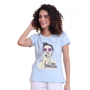Generic Women's Casual Cotton Printed Half Sleeve Round Neck T-Shirt (Skyblue)