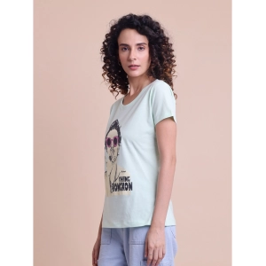 Generic Women's Casual Cotton Printed Half Sleeve Round Neck T-Shirt (Mint)