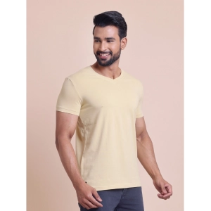 Generic Men's Casual Cotton Solid Half Sleeve V Neck T-Shirt (Beige)