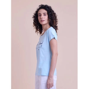 Generic Women's Casual Cotton Printed Half Sleeve Round Neck T-Shirt (Blue)