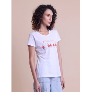 Generic Women's Casual Cotton Printed Half Sleeve Round Neck T-Shirt (White)