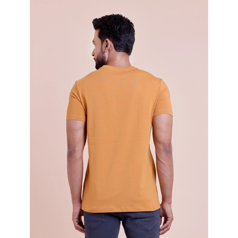 Men's Casual Cotton Solid Half Sleeve Round Neck T-Shirt (Brown)