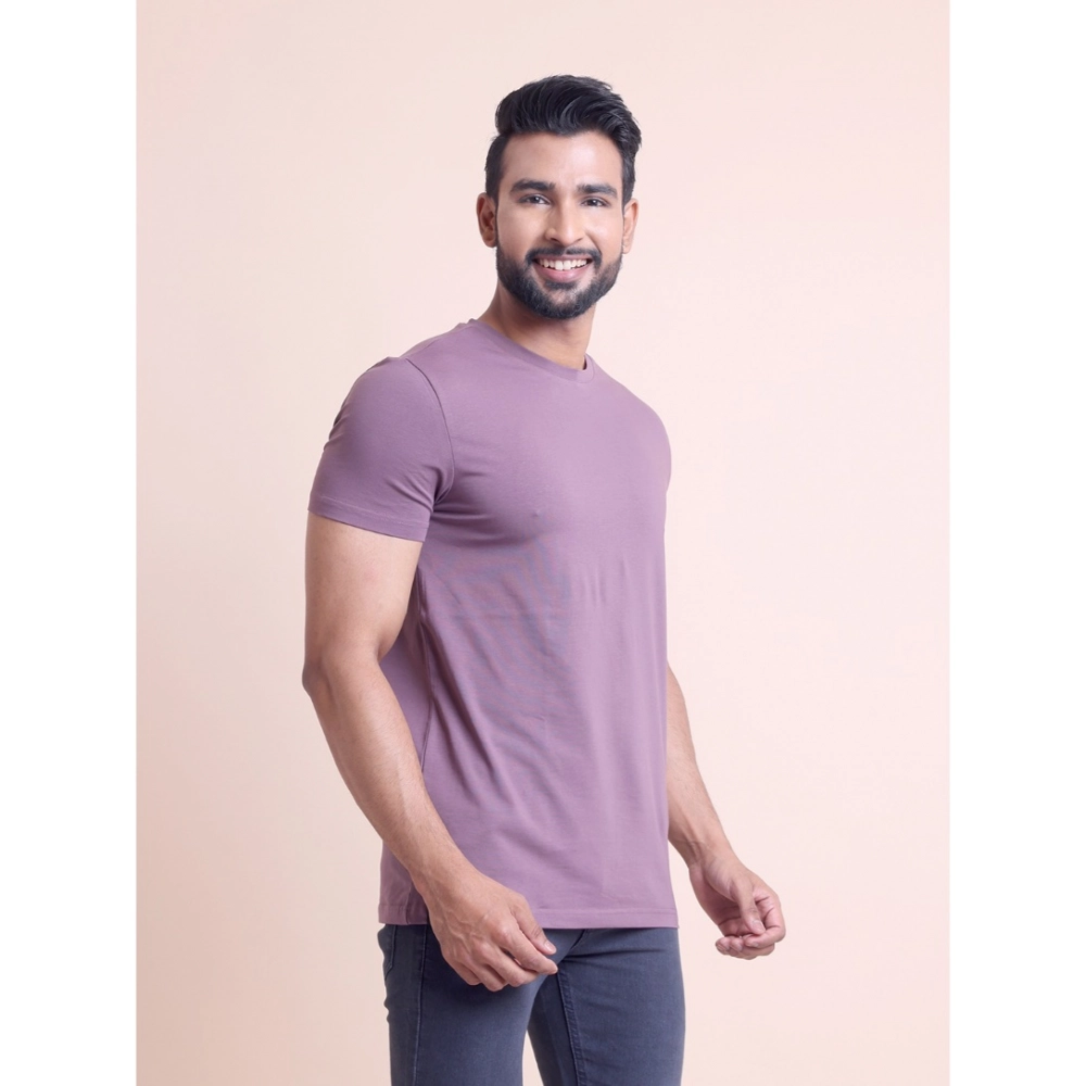 Men's Casual Cotton Solid Half Sleeve Round Neck T-Shirt (Berry)