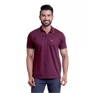 Generic Men's Casual Cotton Solid Half Sleeve Polo Neck T-Shirt (Wine)