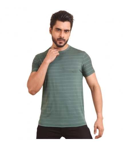 Men's Casual Nylon Solid Half Sleeve Round Neck T-Shirt (Green)