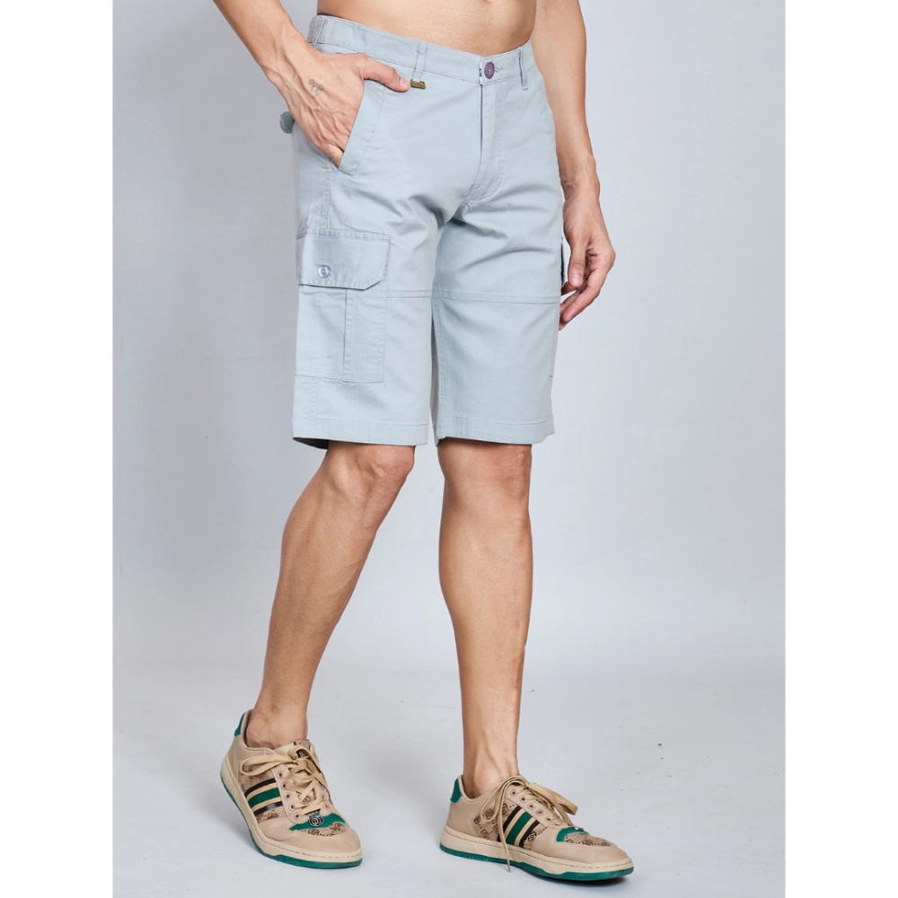 Men's Casual Cotton Solid Knee Length Cargo Shorts (Grey)