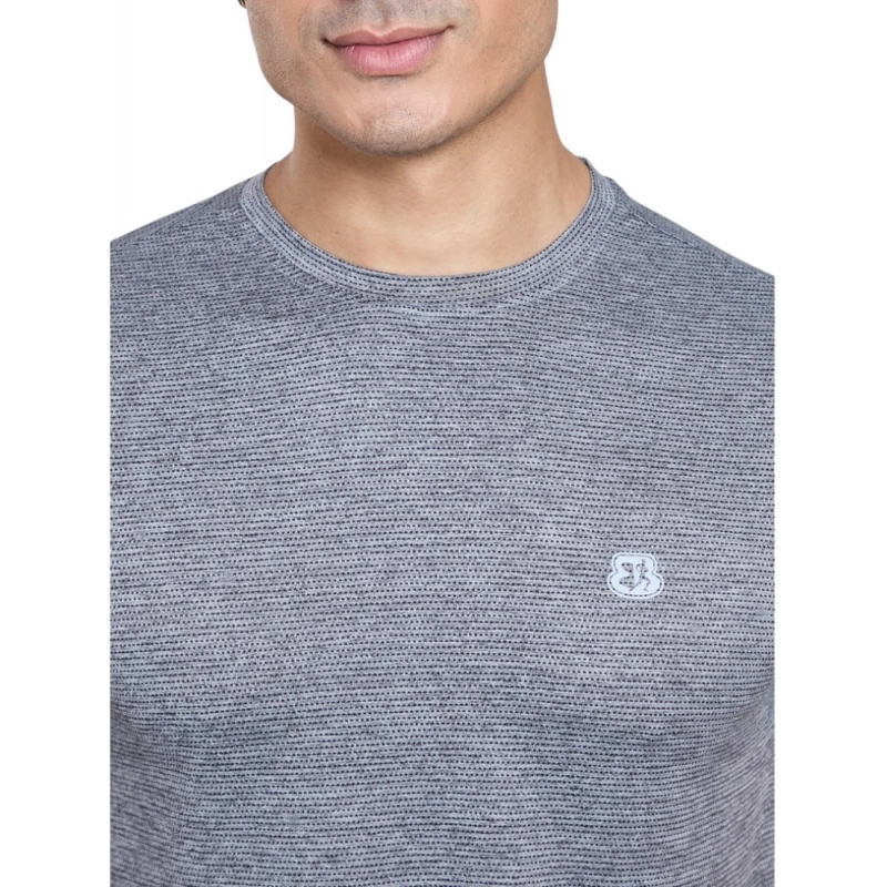 Men's Casual Nylon Solid Half Sleeve Round Neck T-Shirt (Black)