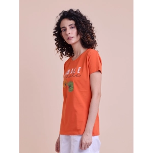 Generic Women's Casual Cotton Printed Half Sleeve Round Neck T-Shirt (Rust)