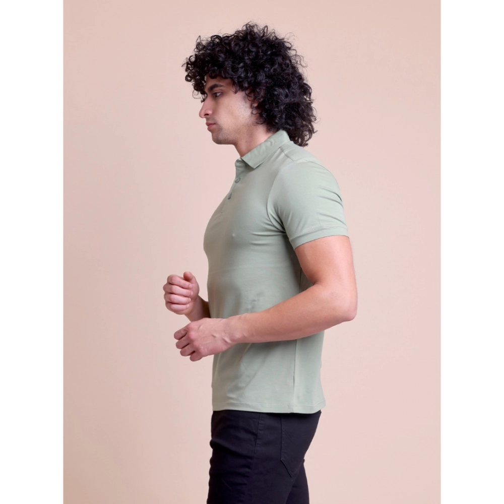 Men's Casual Cotton Solid Half Sleeve Polo Neck T-Shirt (Newsage)