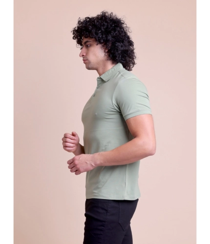 Men's Casual Cotton Solid Half Sleeve Polo Neck T-Shirt (Newsage)