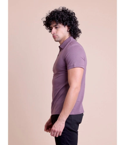 Men's Casual Cotton Solid Half Sleeve Polo Neck T-Shirt (Berry)