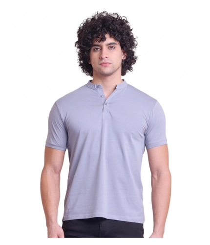 Men's Casual Cotton Solid Half Sleeve Mandarin Collar T-Shirt (Teegrey)