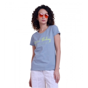 Generic Women's Casual Cotton Printed Half Sleeve Round Neck T-Shirt (Teegrey)