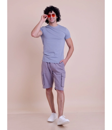 Men's Casual Cotton Solid Half Sleeve Round Neck T-Shirt (Purple)