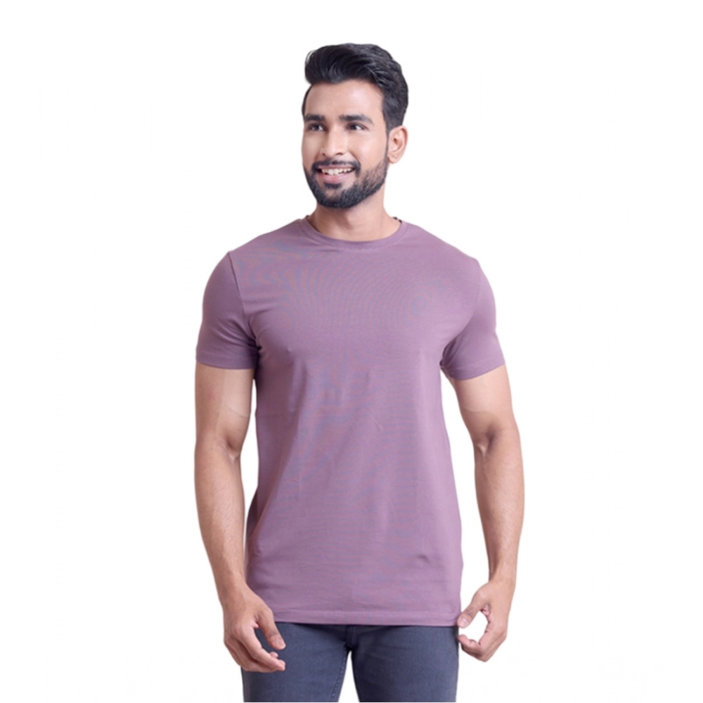 Generic Men's Casual Cotton Solid Half Sleeve Round Neck T-Shirt (Berry)