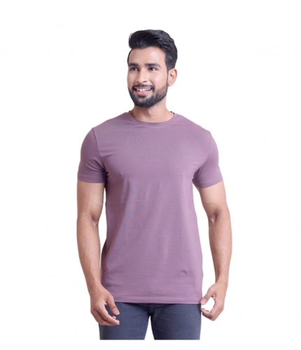 Men's Casual Cotton Solid Half Sleeve Round Neck T-Shirt (Berry)