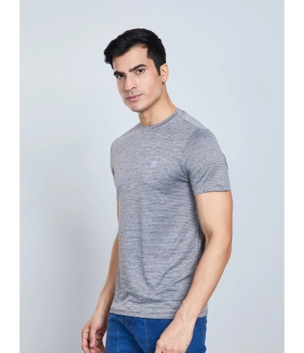 Men's Casual Nylon Solid Half Sleeve Round Neck T-Shirt (Black)