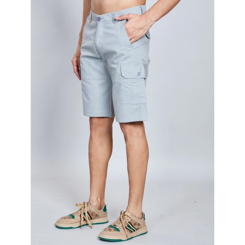 Men's Casual Cotton Solid Knee Length Cargo Shorts (Grey)