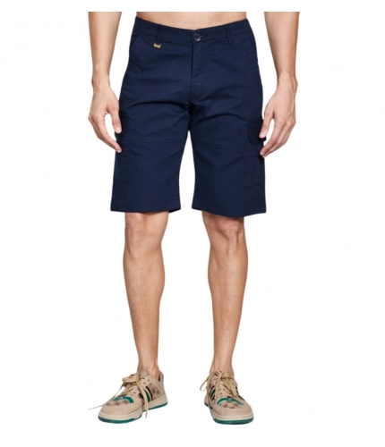 Men's Casual Cotton Solid Knee Length Cargo Shorts (Navy)