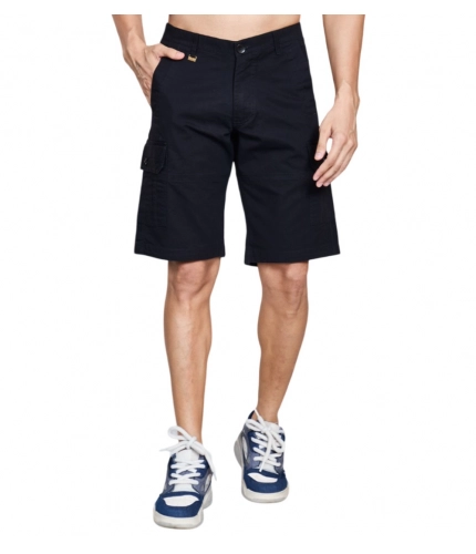 Men's Casual Cotton Solid Knee Length Cargo Shorts (Black)