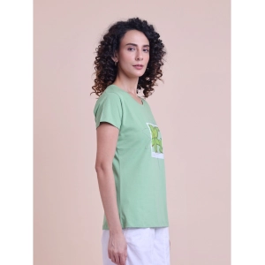 Generic Women's Casual Cotton Printed Half Sleeve Round Neck T-Shirt (Pista)