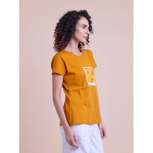 Generic Women's Casual Cotton Printed Half Sleeve Round Neck T-Shirt (Peanutbrown)