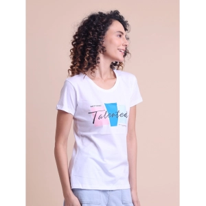 Generic Women's Casual Cotton Printed Half Sleeve Round Neck T-Shirt (White)