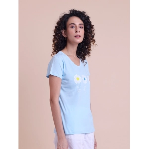 Generic Women's Casual Cotton Printed Half Sleeve Round Neck T-Shirt (Blue)